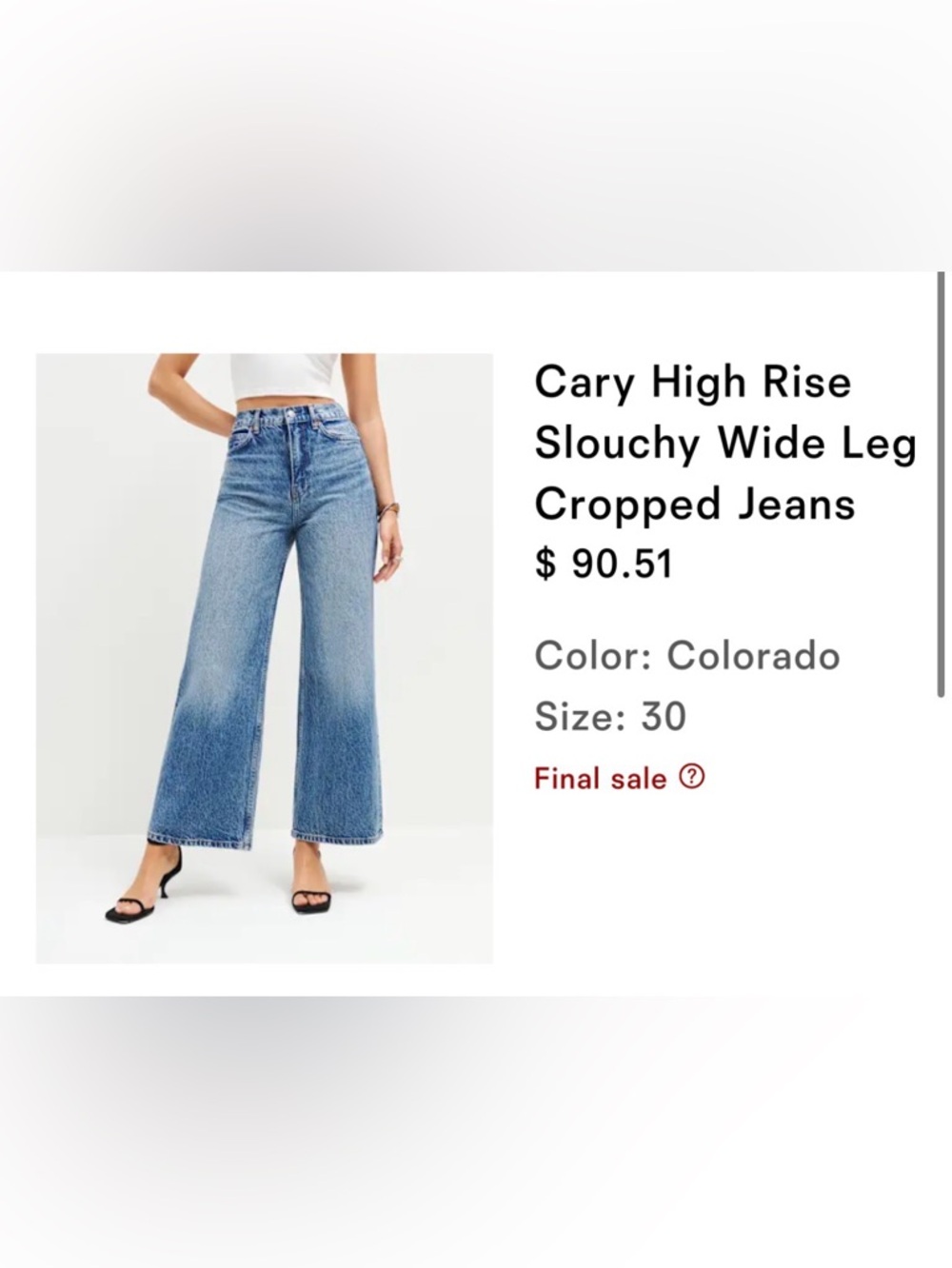 Reformation Cary High Rise Slouchy Wide Leg Cropped Jeans- Colorado - Picture 6 of 6